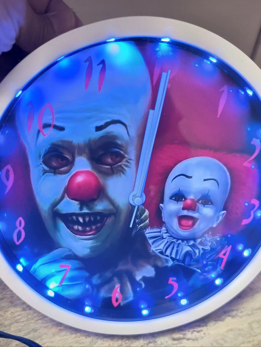 Horror Clown LED Wall Clock - Blue & Red Face